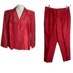 VTG Talbots Pure Silk 3 Piece Red Pants Suit ‎  Church Classy Wedding  14/16